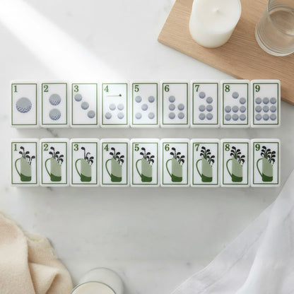 Clubhouse Green mahjong tiles showing the three suits in rows