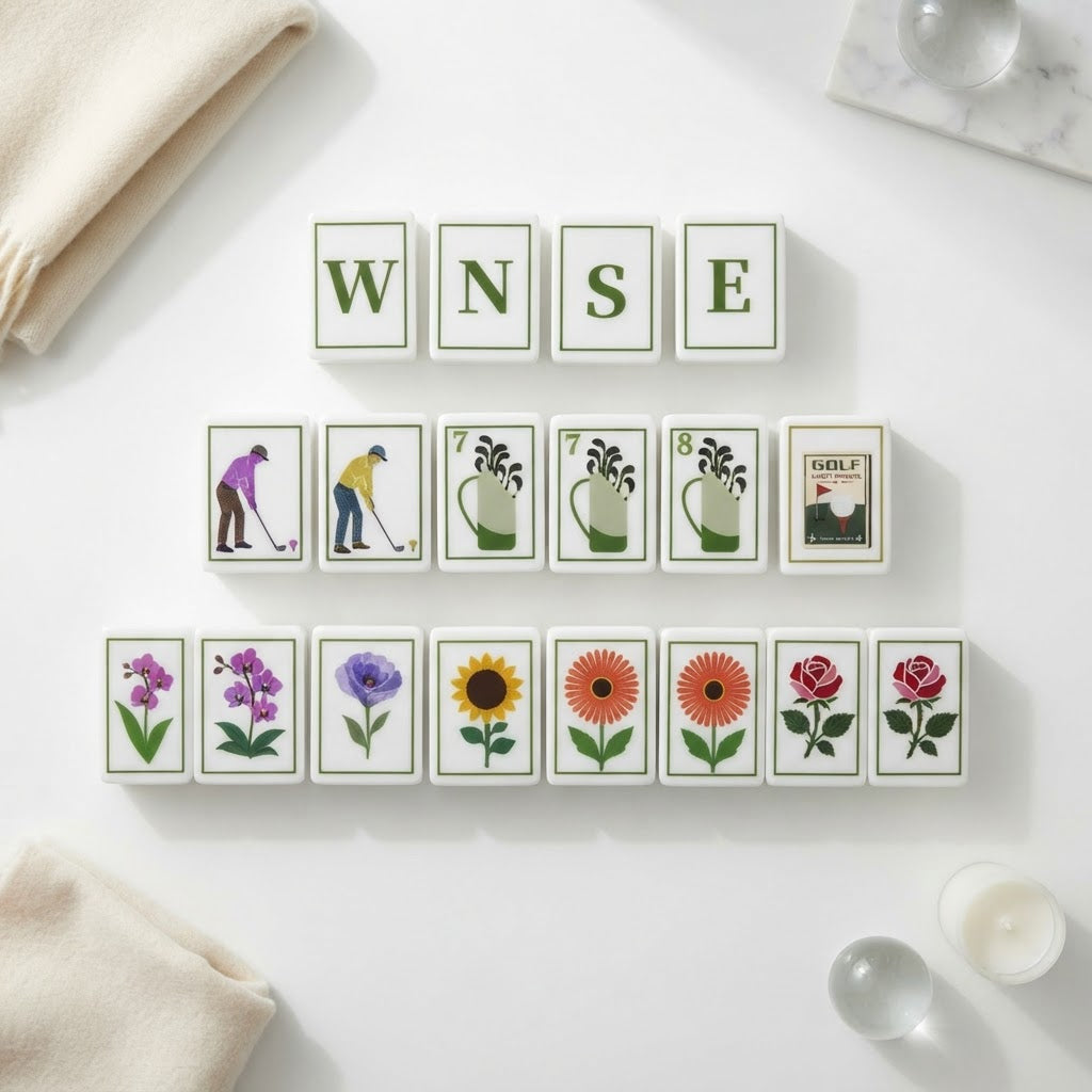 Clubhouse Green mahjong wind, dragon and flower tiles