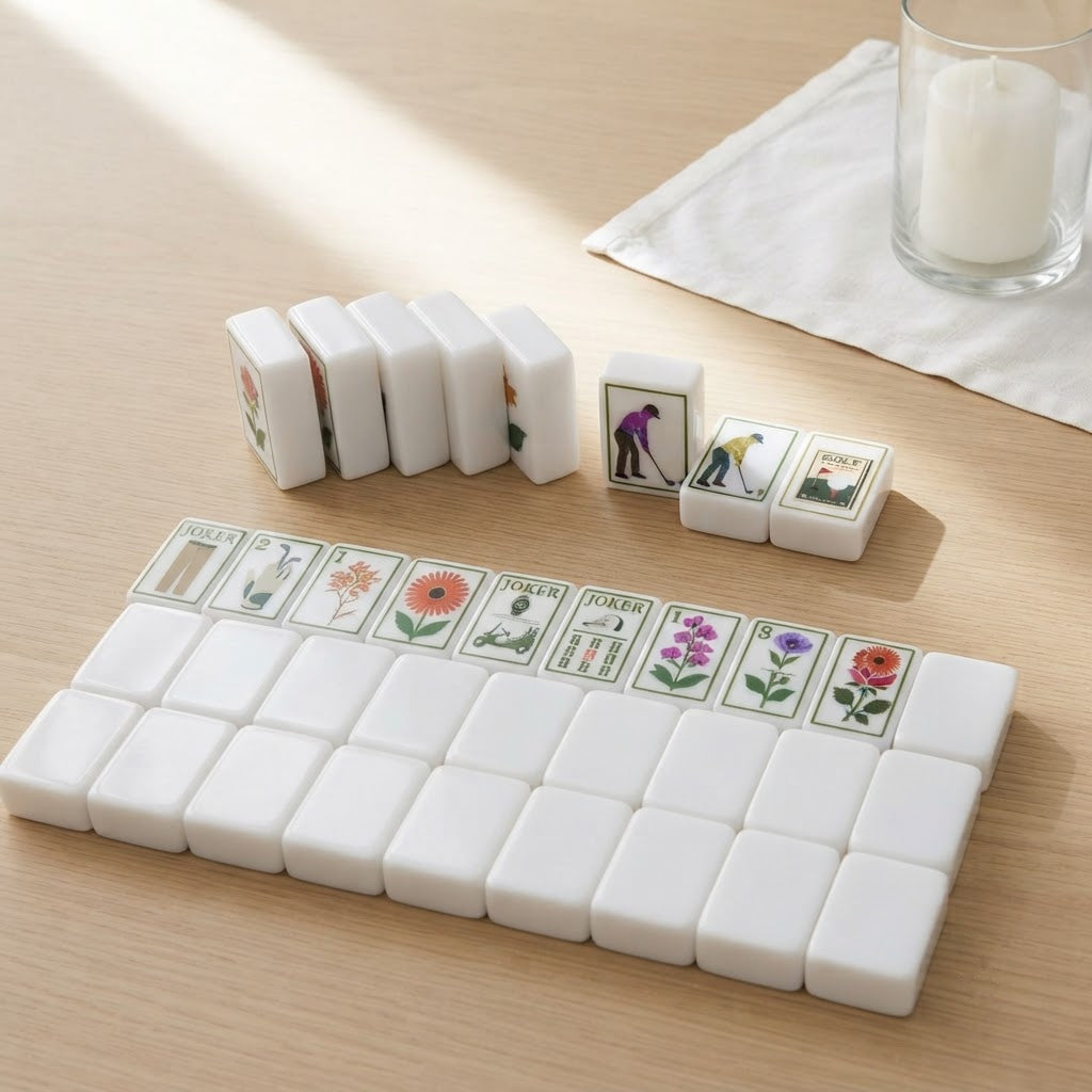 Clubhouse Green mahjong tiles face down showing white backs