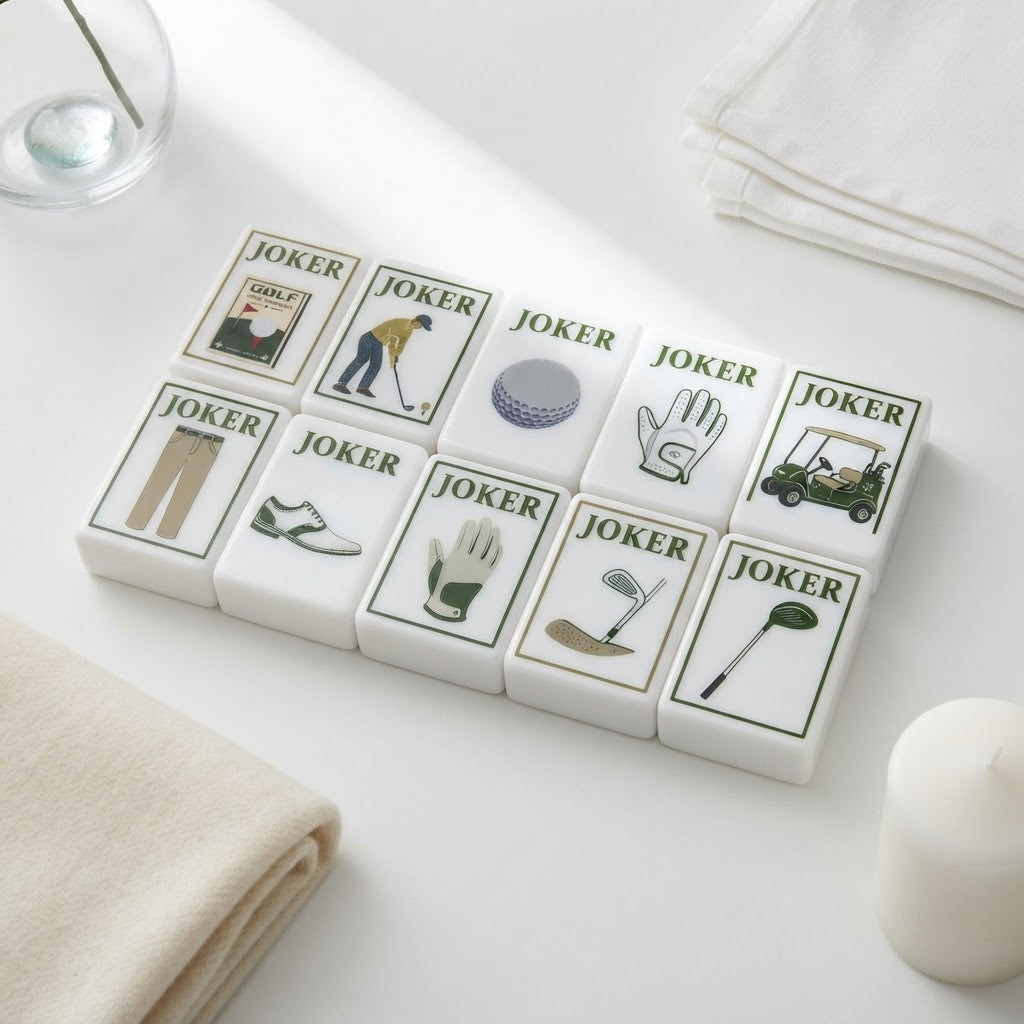 Clubhouse Green mahjong Joker tiles with golf illustrations