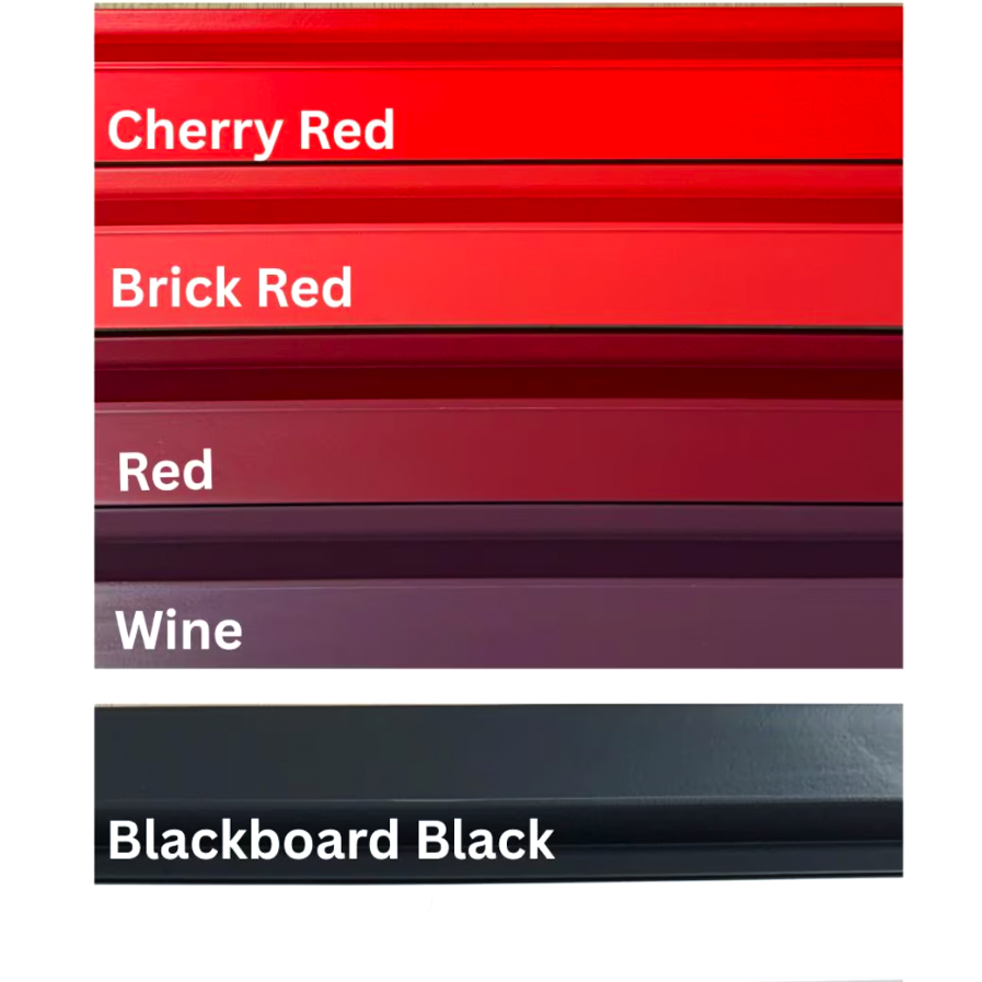 Color chart: Cherry Red, Brick Red, Red, Wine, Blackboard Black
