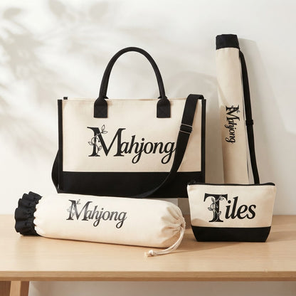 Four-piece crossbody mahjong bag set with black trim