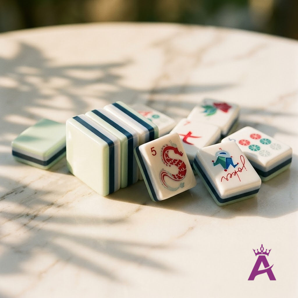 Fan of crystal cyan mahjong tiles