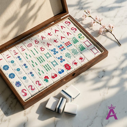 Complete crystal cyan mahjong set in its open case