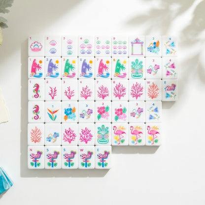 Flamingo Lagoon Mahjong Set tiles laid out face up in rows