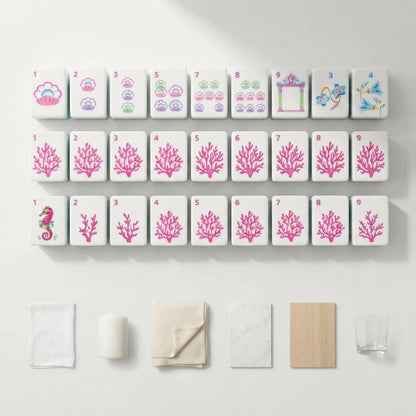 Flamingo Lagoon mahjong tiles showing the three suits in rows