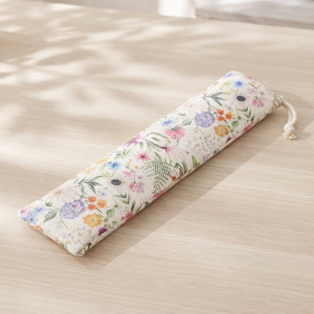 The drawstring rack sleeve of the floral Mahjong travel bag set, closed and lying flat