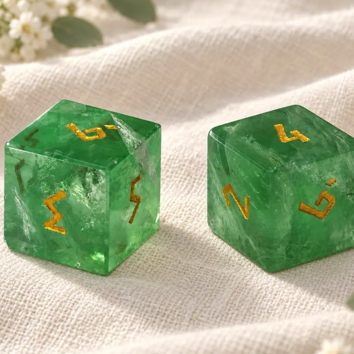 Green fluorite mahjong dice pair