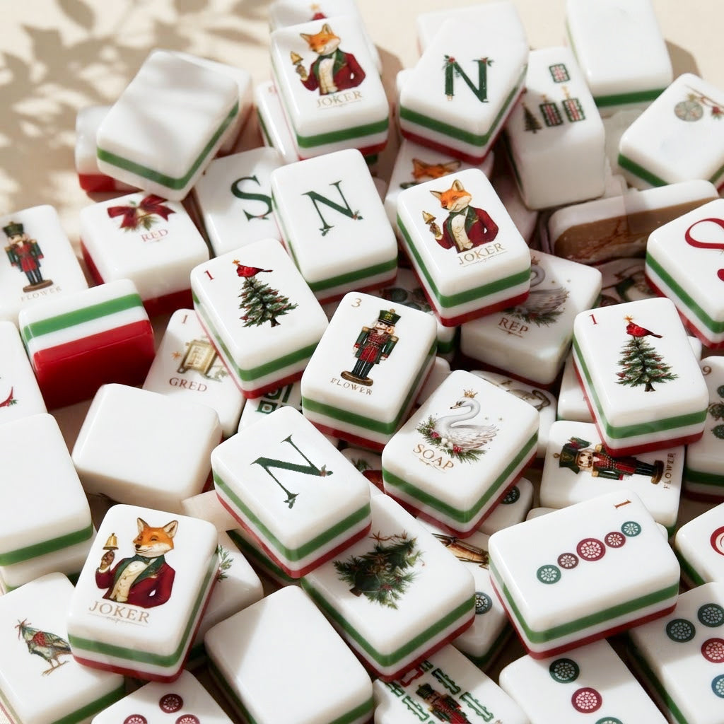 Fox & Holly mahjong tiles in a loose pile
