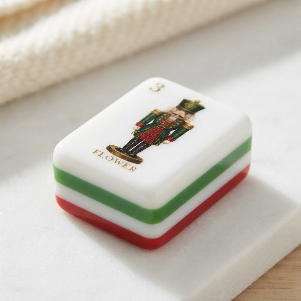 Fox & Holly nutcracker flower tile close-up with red, white and green layered edge