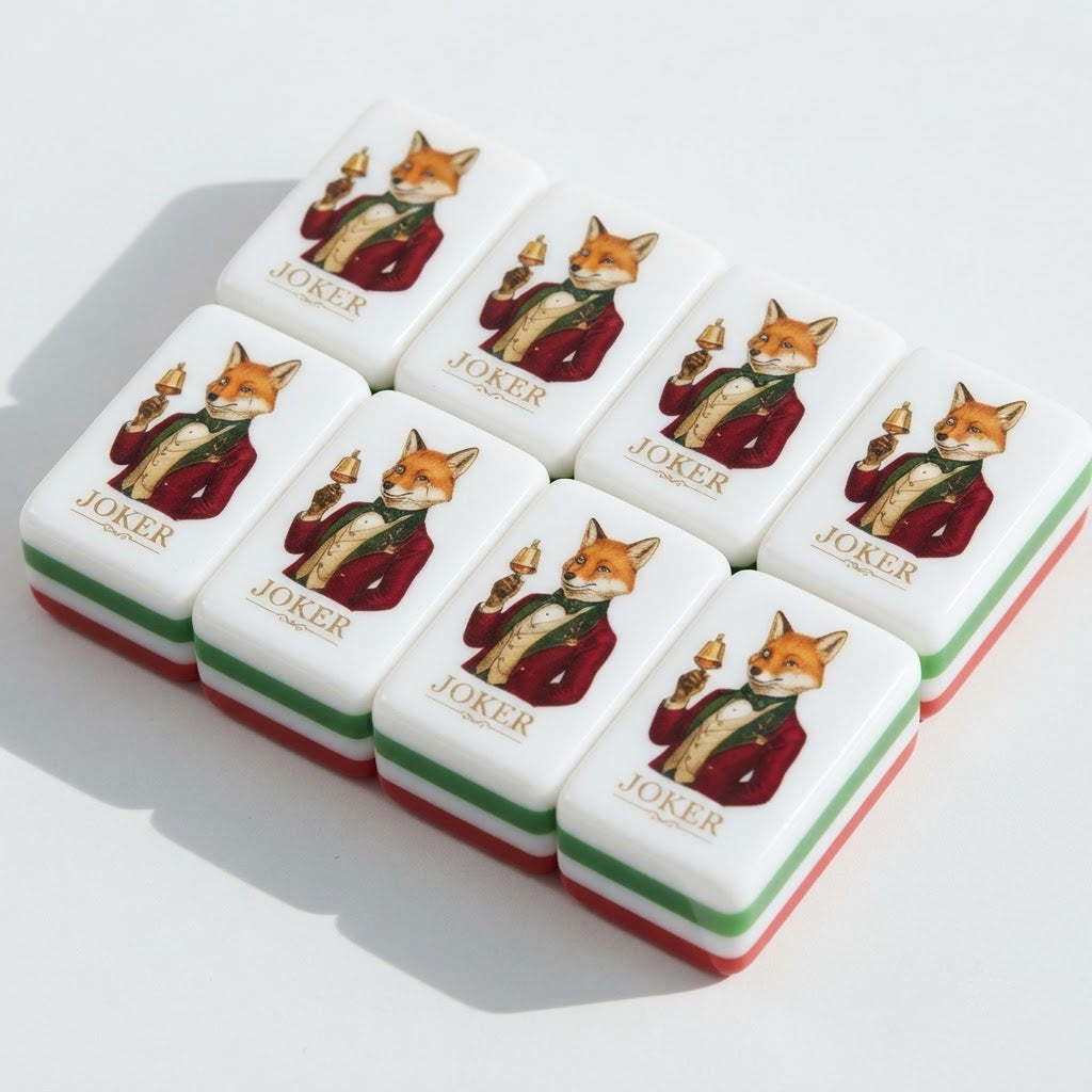 Fox & Holly mahjong Joker tiles with a fox in a red tailcoat