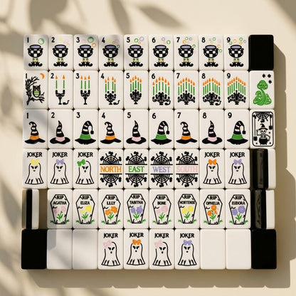 The complete 160-tile Ghostly Garden set laid out by suit