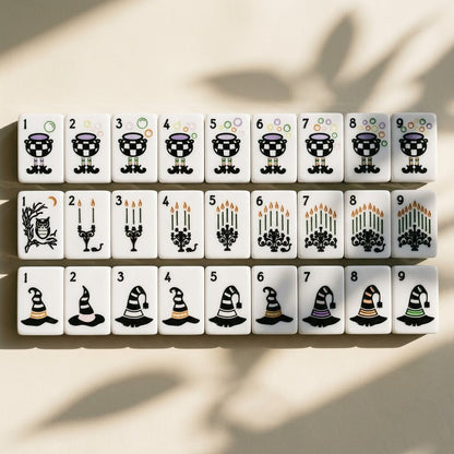 Cauldron dots, candelabra bams and witch-hat craks in three rows