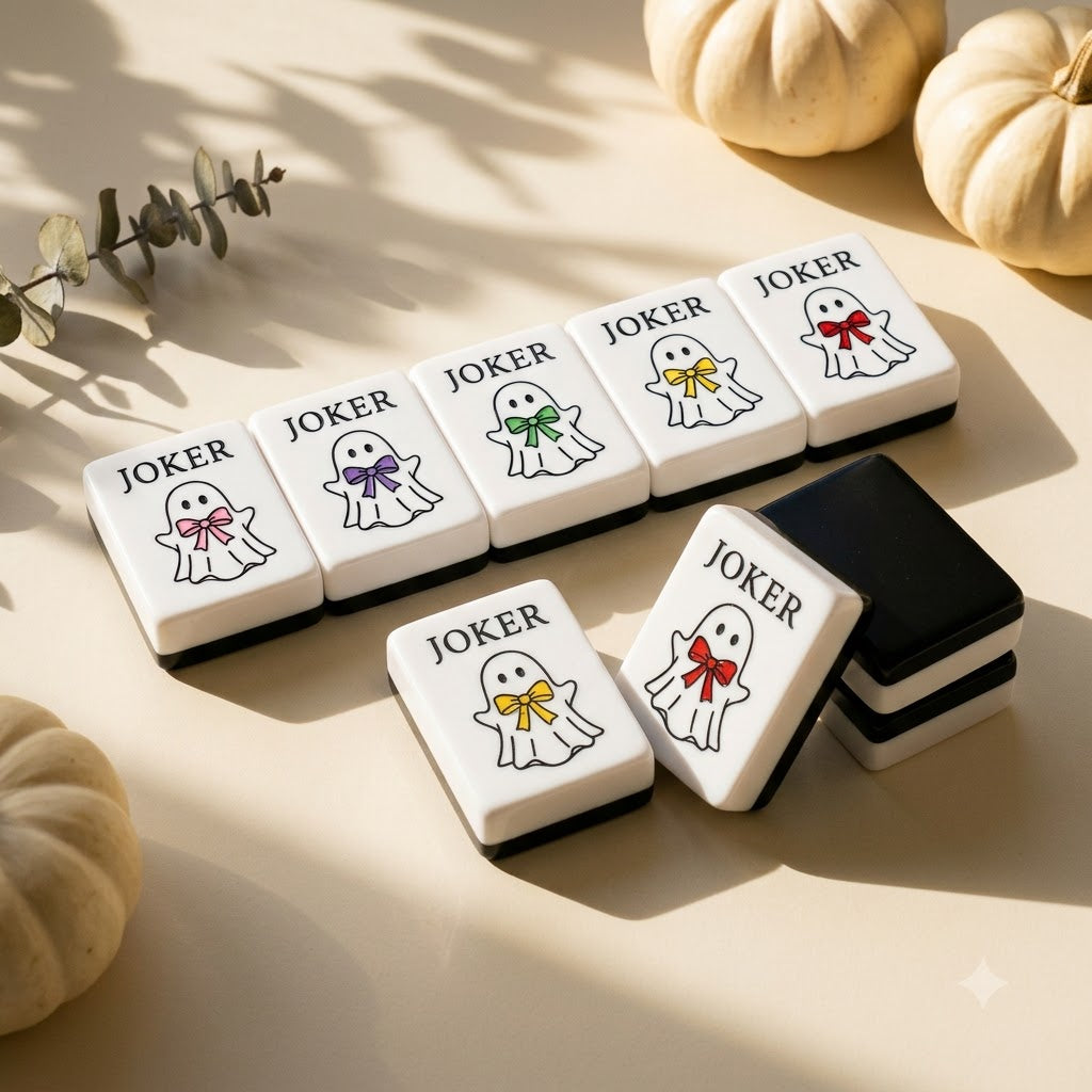 Row of ghost Joker tiles, each with a different coloured ribbon