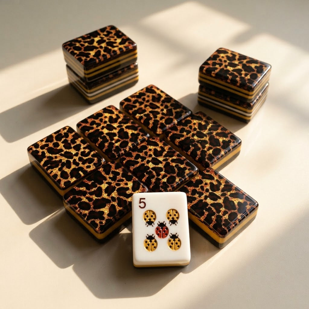 Gold leopard printed tile backs filling the frame