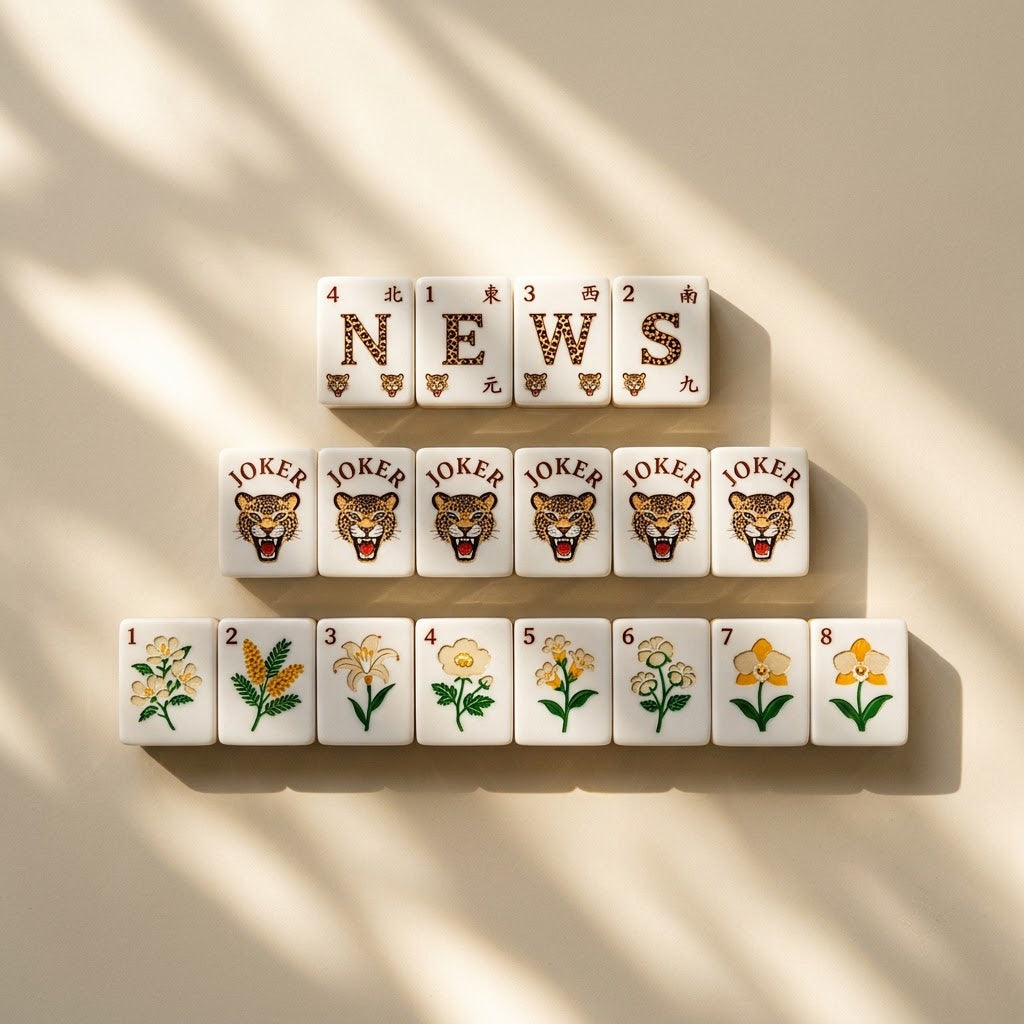 The wind tiles, Jokers and flower tiles laid out in rows
