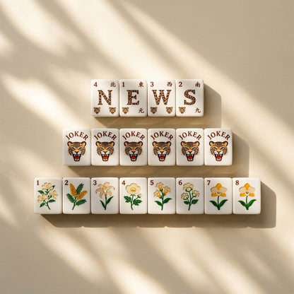 The wind tiles, Jokers and flower tiles laid out in rows
