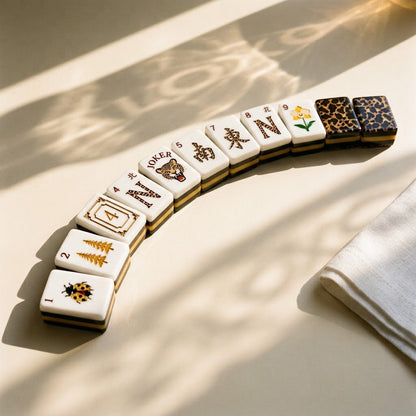 Mahjong tiles fanned in an arc with the layered edges visible
