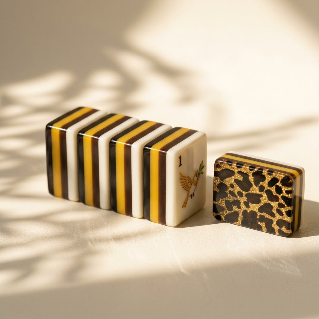 The layered edge — white, gold and deep brown running through every tile