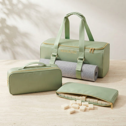 Three-piece mahjong duffel set in sage green