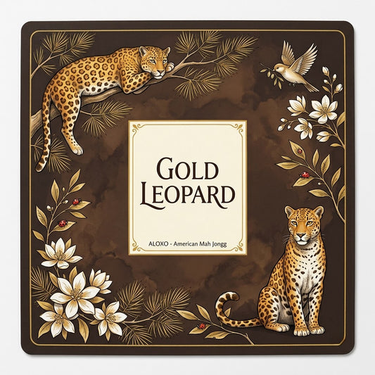 Golden Leopard Grove mahjong mat, full printed artwork seen from above