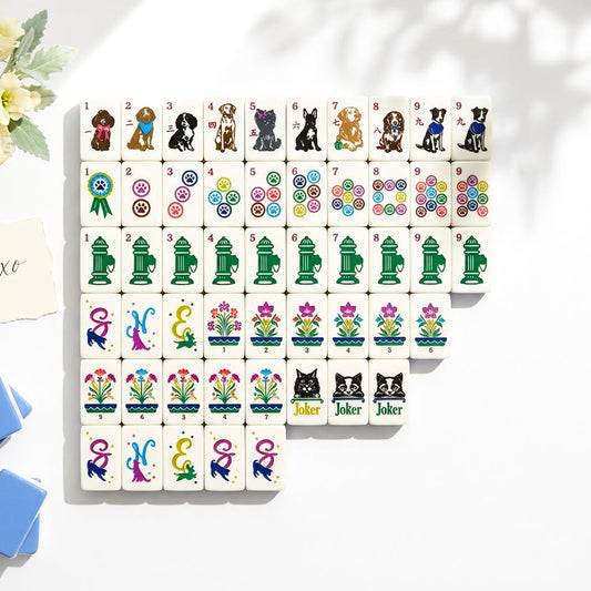 Good Dog Blue mahjong set, full 160-tile set
