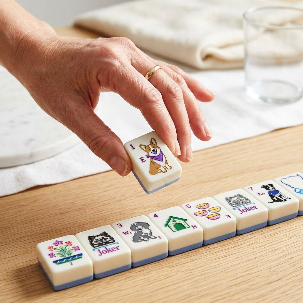 A hand setting a tile down