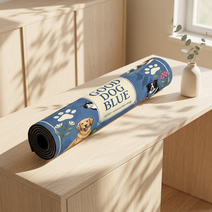 Good Dog Park mahjong mat rolled up on a console table