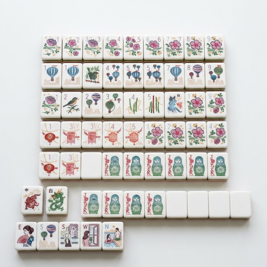 The complete 160-tile Grand Tour set laid out as a specification chart, grouped row by row