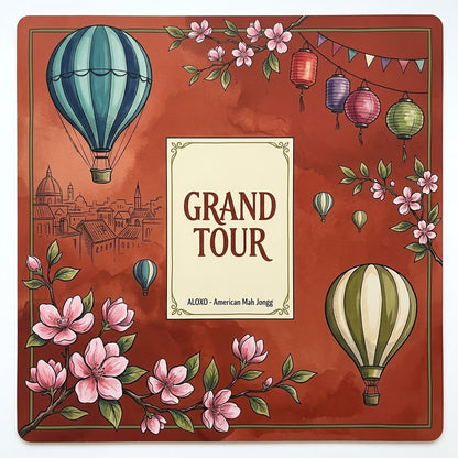 Grand Tour Balloon mahjong mat, full printed artwork seen from above