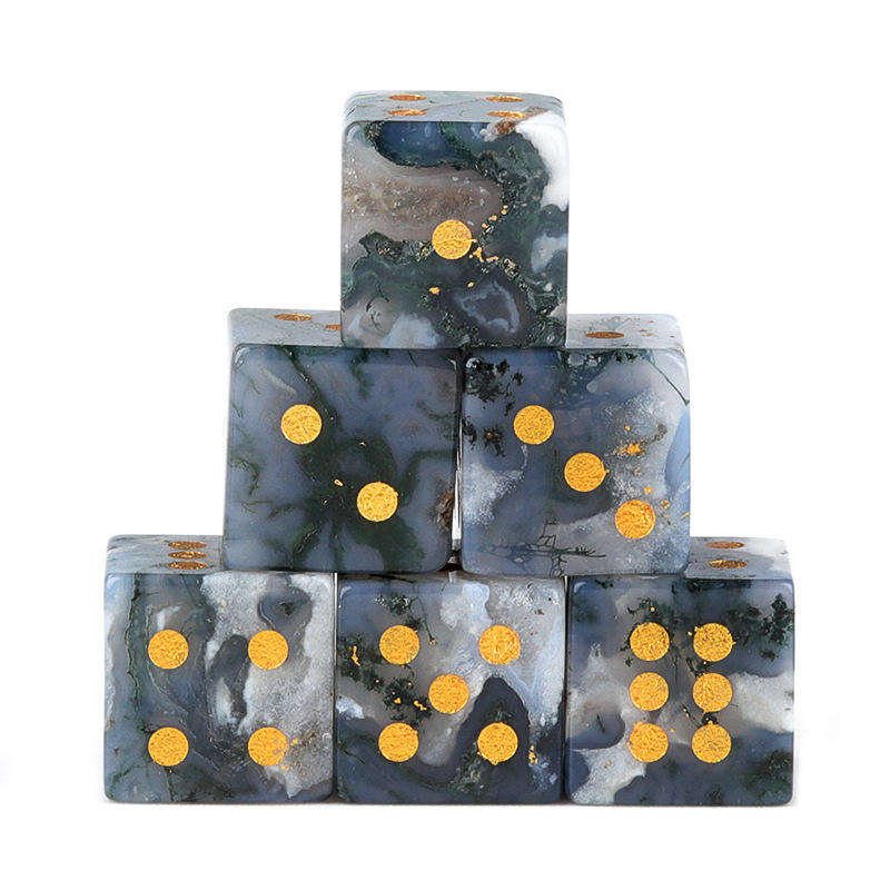 Natural Gemstone Mahjong Dice — Set of 6