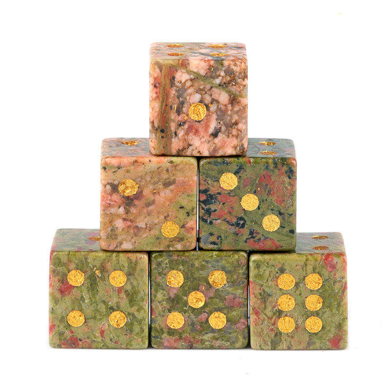 Natural Gemstone Mahjong Dice — Set of 6