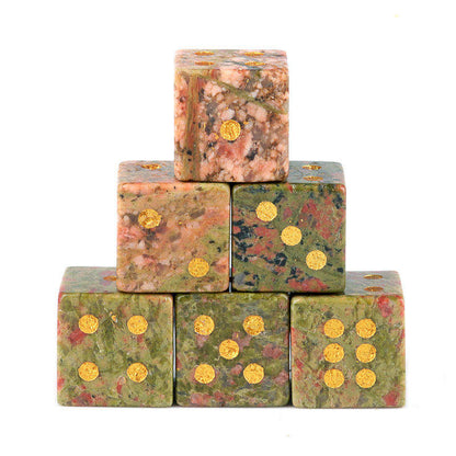 Natural Gemstone Mahjong Dice — Set of 6