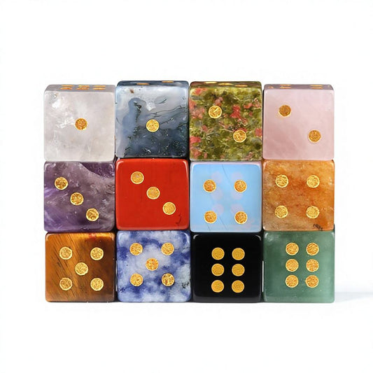 rotating dice between game rounds using natural gemstone dice