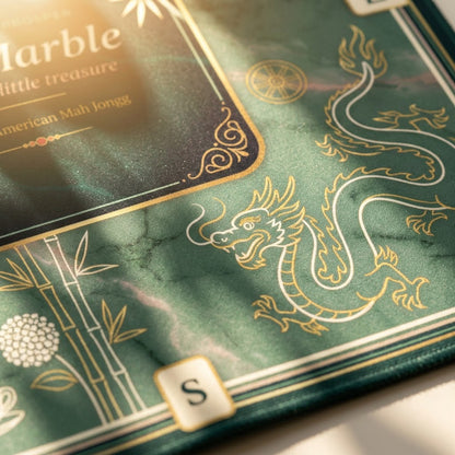 Close-up of the printed artwork on the Imperial Jade Marble mahjong mat