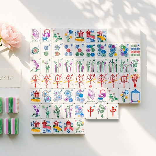 Complete Jade Marble American Mahjong set laid out flat, 160 tiles