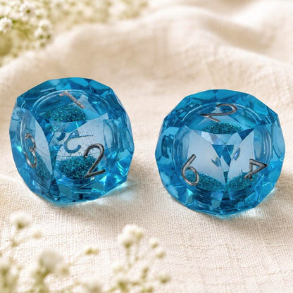 Aqua Blue resin mahjong dice pair with silver numbers