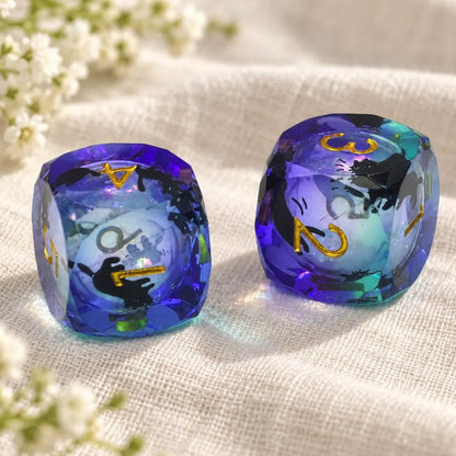 Black Cat resin mahjong dice pair