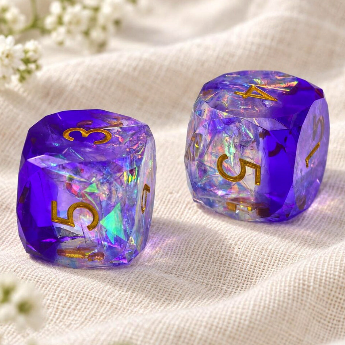 Purple Iridescent resin mahjong dice pair