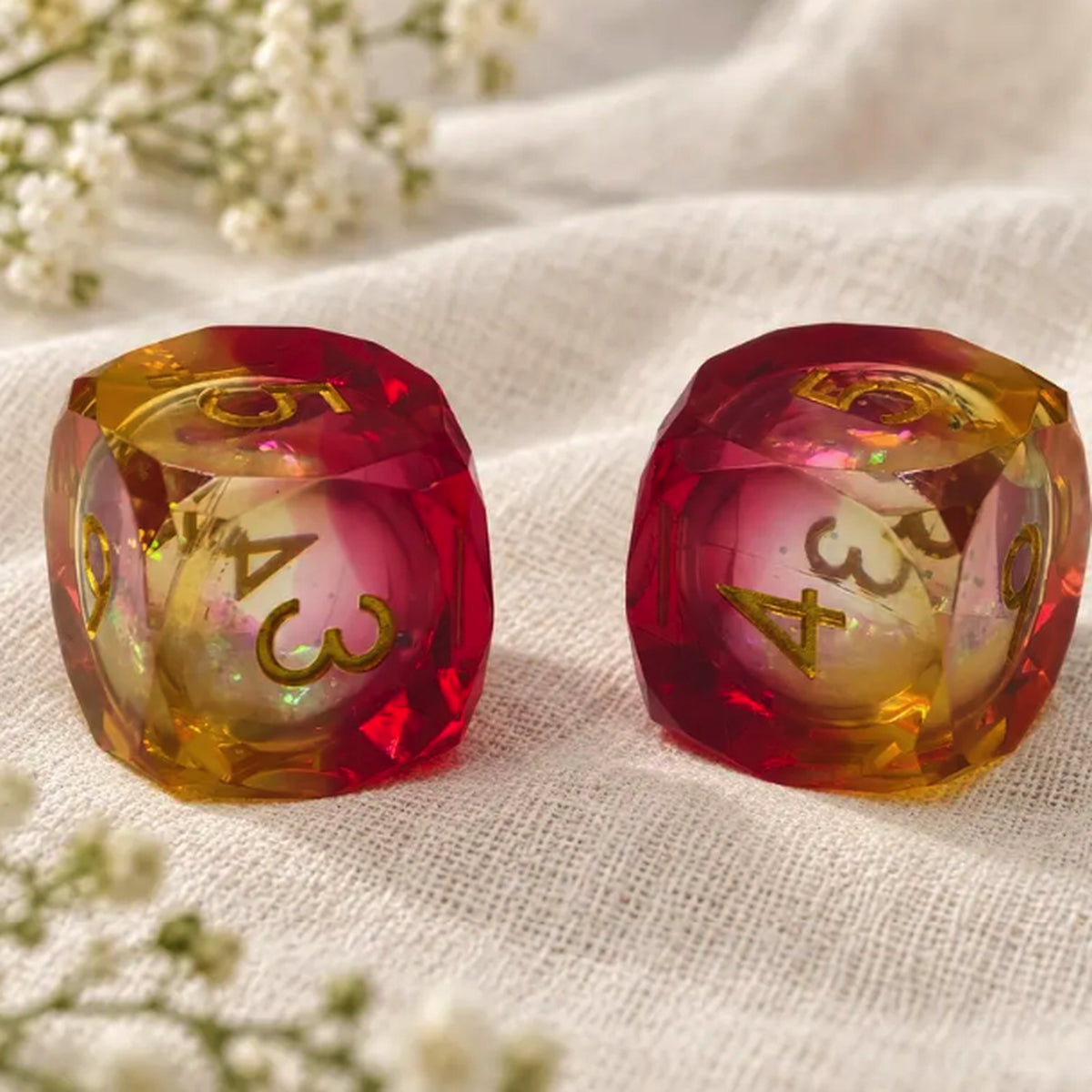 Ruby Amber resin mahjong dice pair