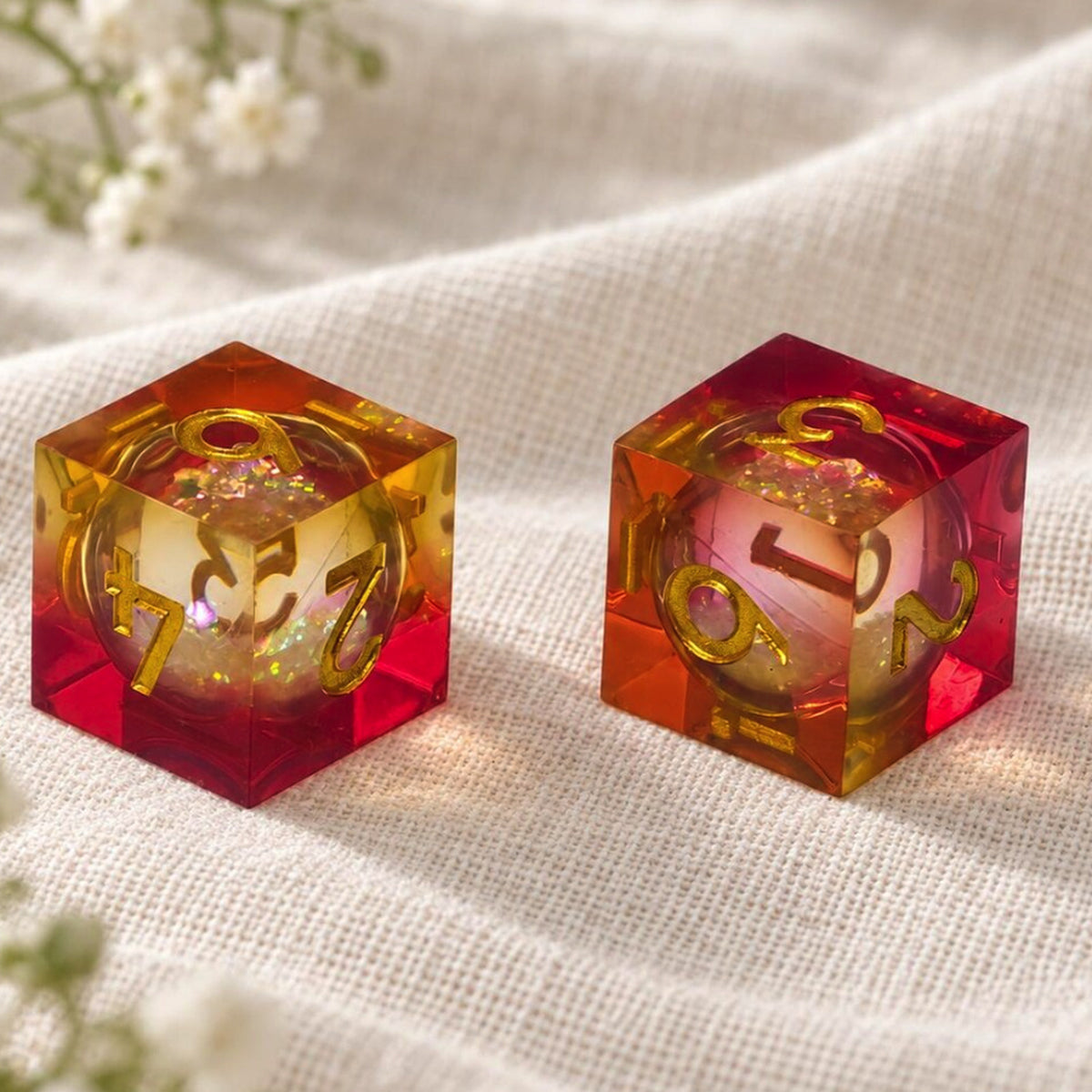 Sunset Amber resin mahjong dice pair