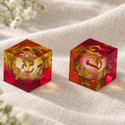 Sunset Amber resin mahjong dice pair