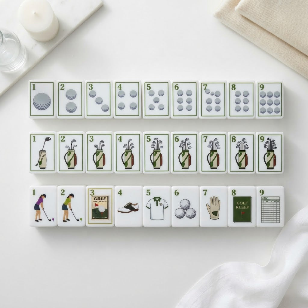 Ladies' Tee Time mahjong tiles showing the three suits in rows