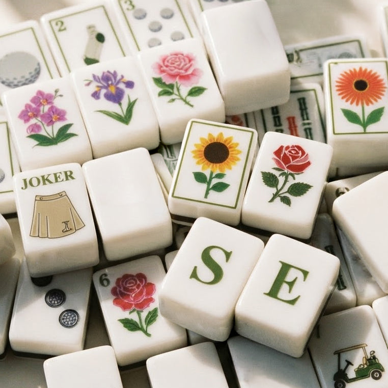 Ladies' Tee Time mahjong tiles in a loose pile