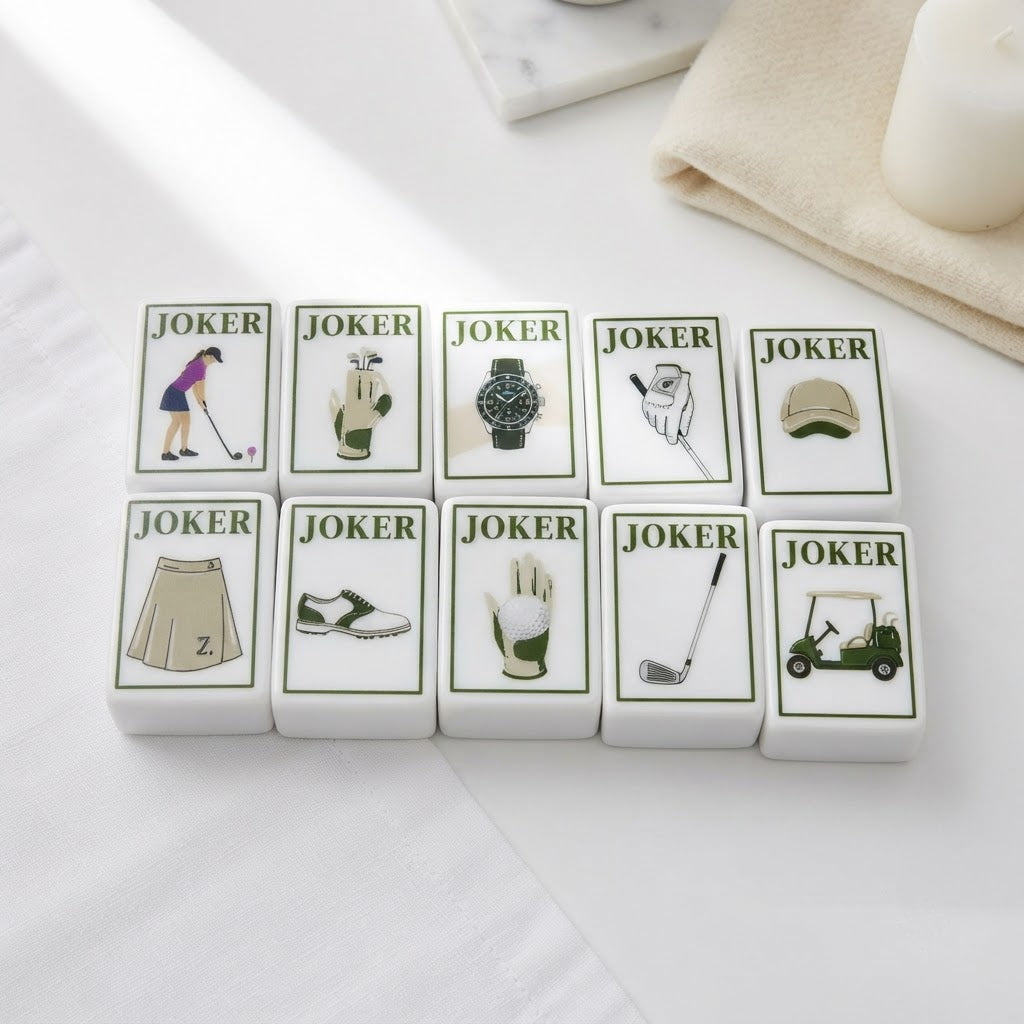 Ladies' Tee Time mahjong Joker tiles with golf illustrations