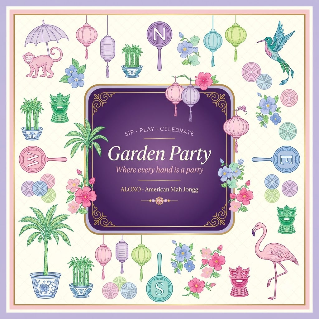 Lantern Garden Party Mahjong Mat — the full printed artwork, top view