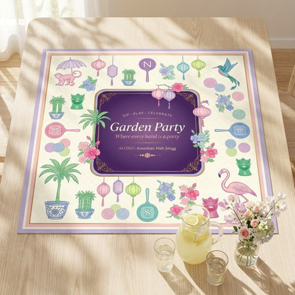 Lantern Garden Party mahjong mat with lemonade and garden flowers