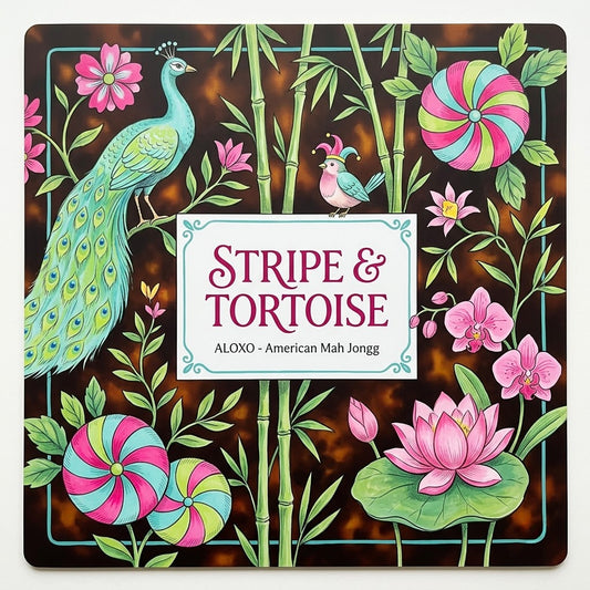 Lotus Stripe & Tortoise mahjong mat, full printed artwork seen from above