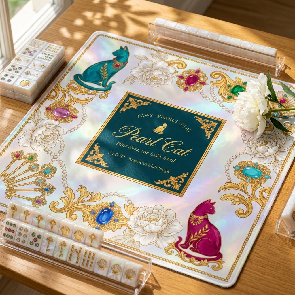 Lucky Pearl Cat Mahjong Mat — Roll-Up