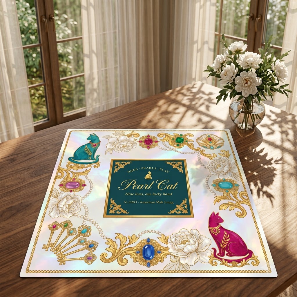 Lucky Pearl Cat Mahjong Mat — Roll-Up